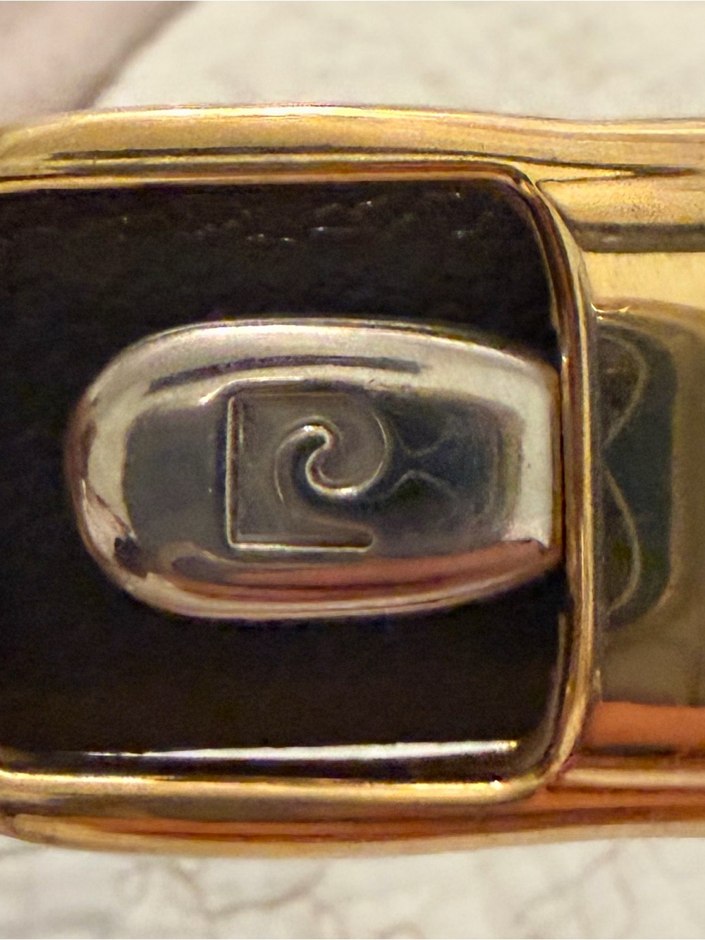 Pierre Cardin reversible belt  with Black Enamel and Silver Accent